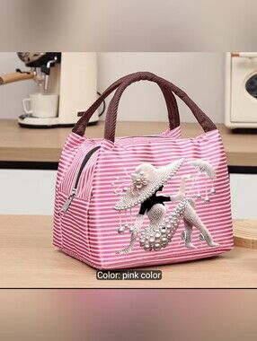 Pink Striped Pearl-Embellished Women’s Handbag